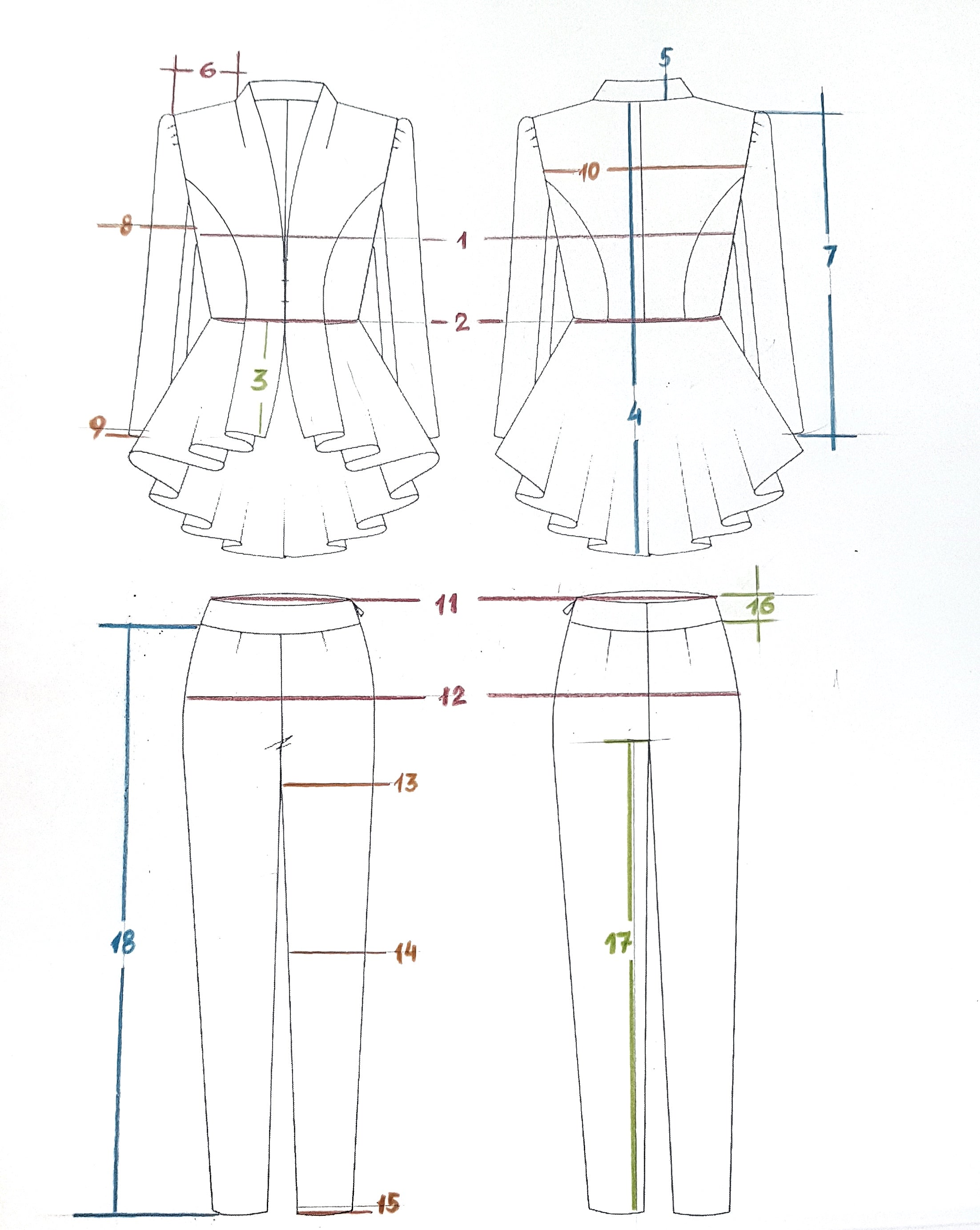 French Style Trouser Suit with a Puffed Basque