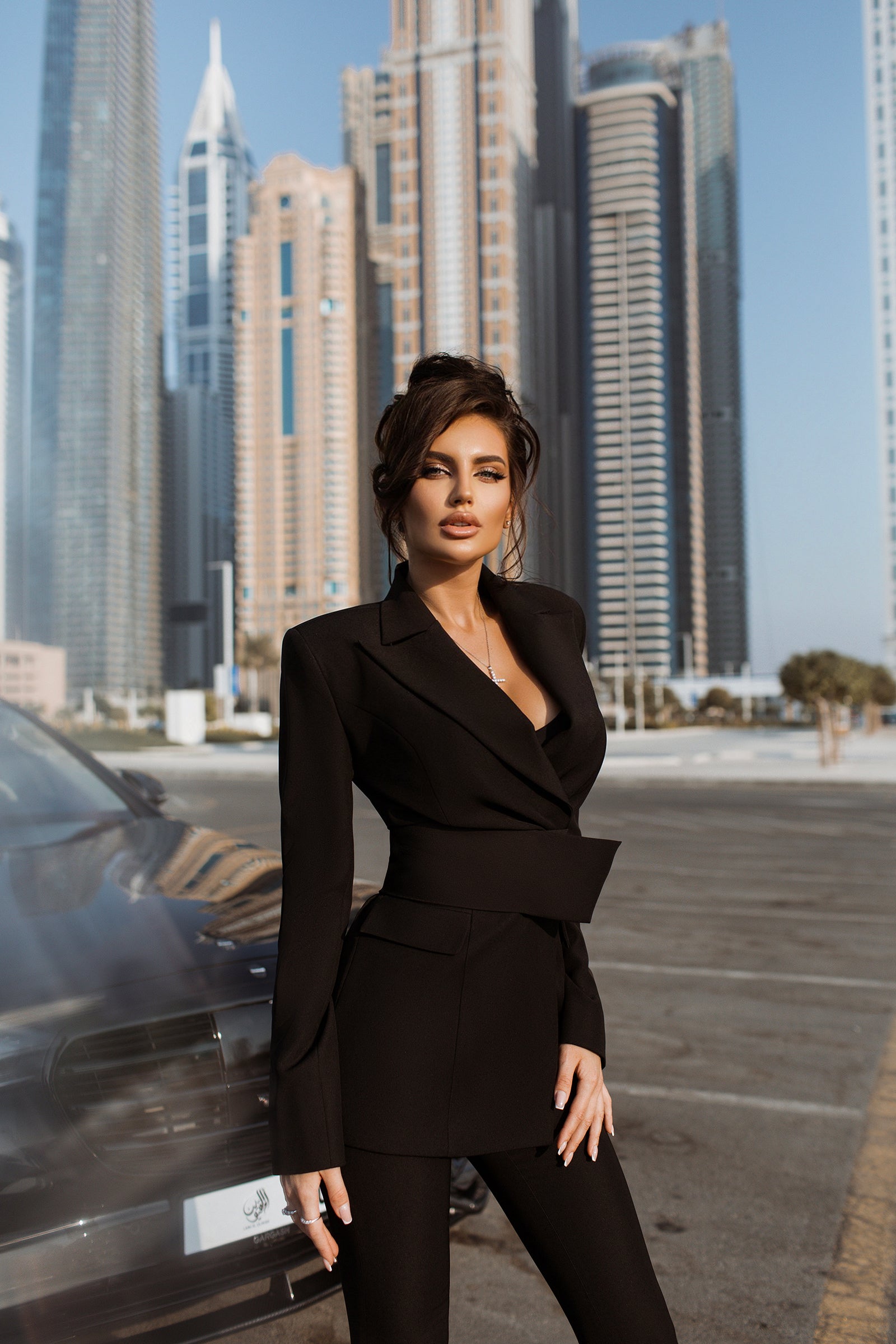 Formal Pantsuit with Elongated Jacket