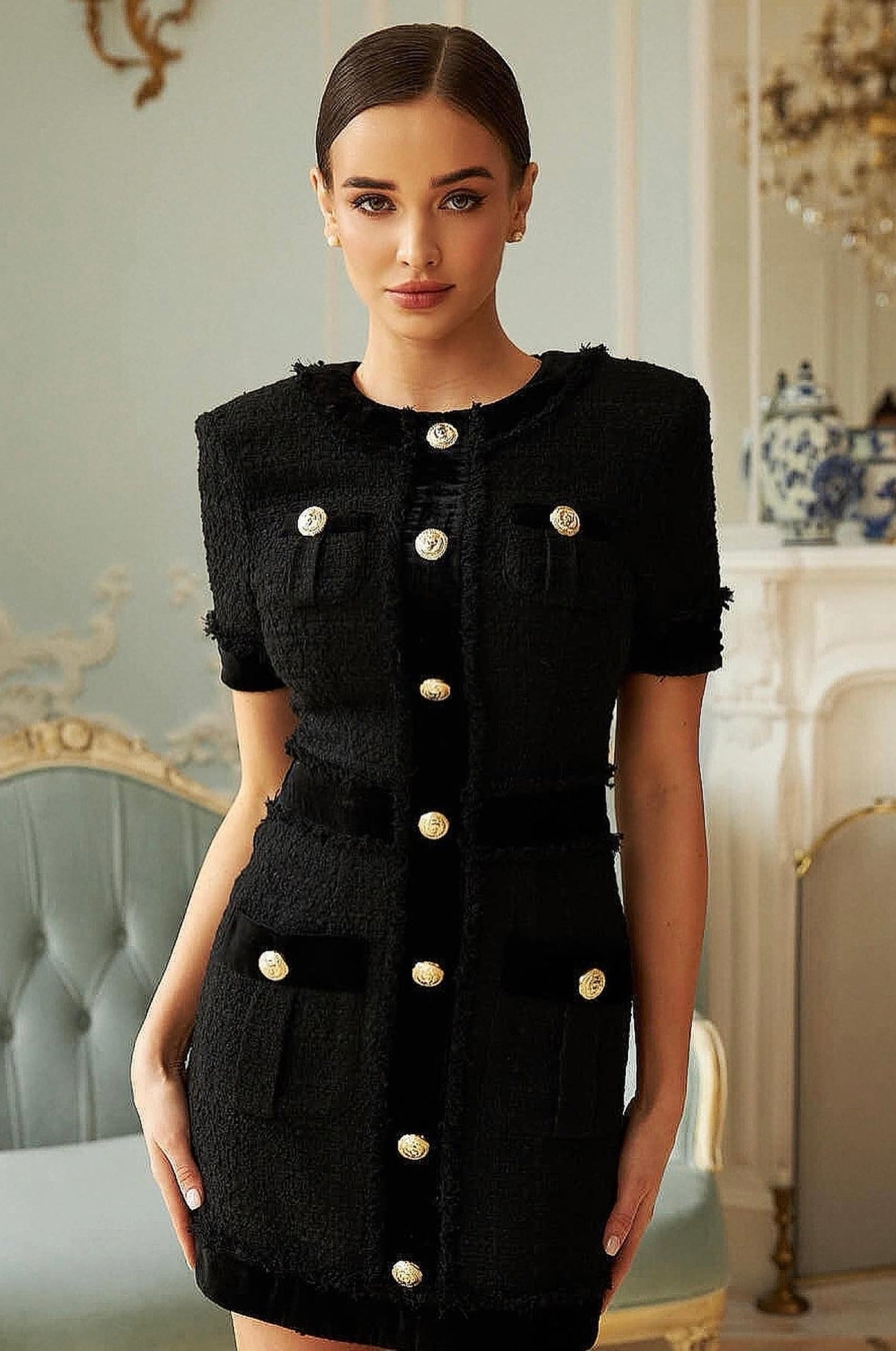 Celeste Noir Tweed Dress