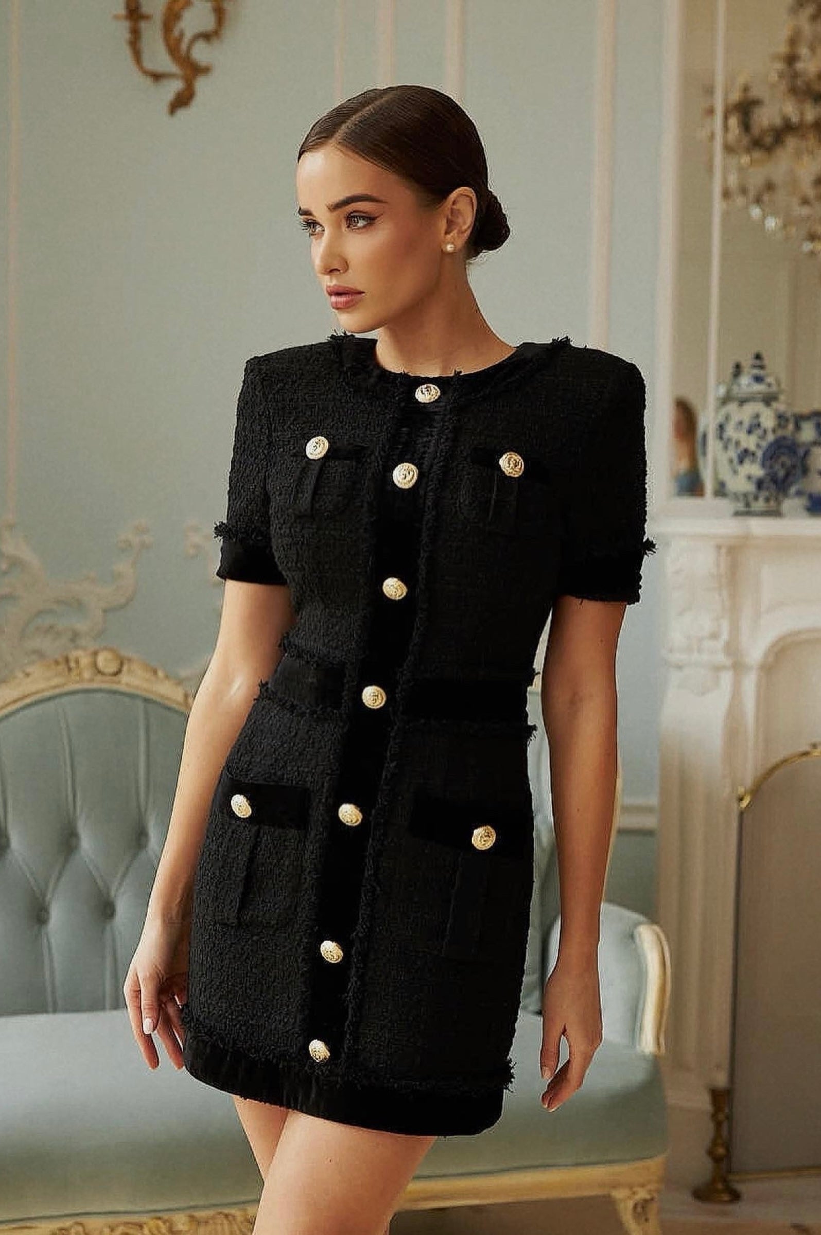Celeste Noir Tweed Dress