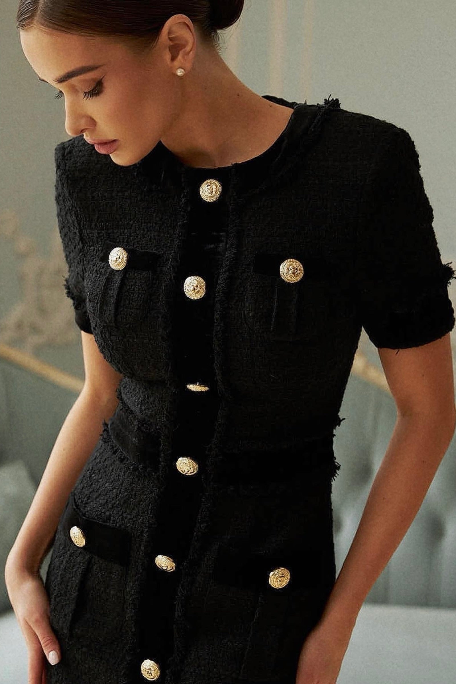 Celeste Noir Tweed Dress