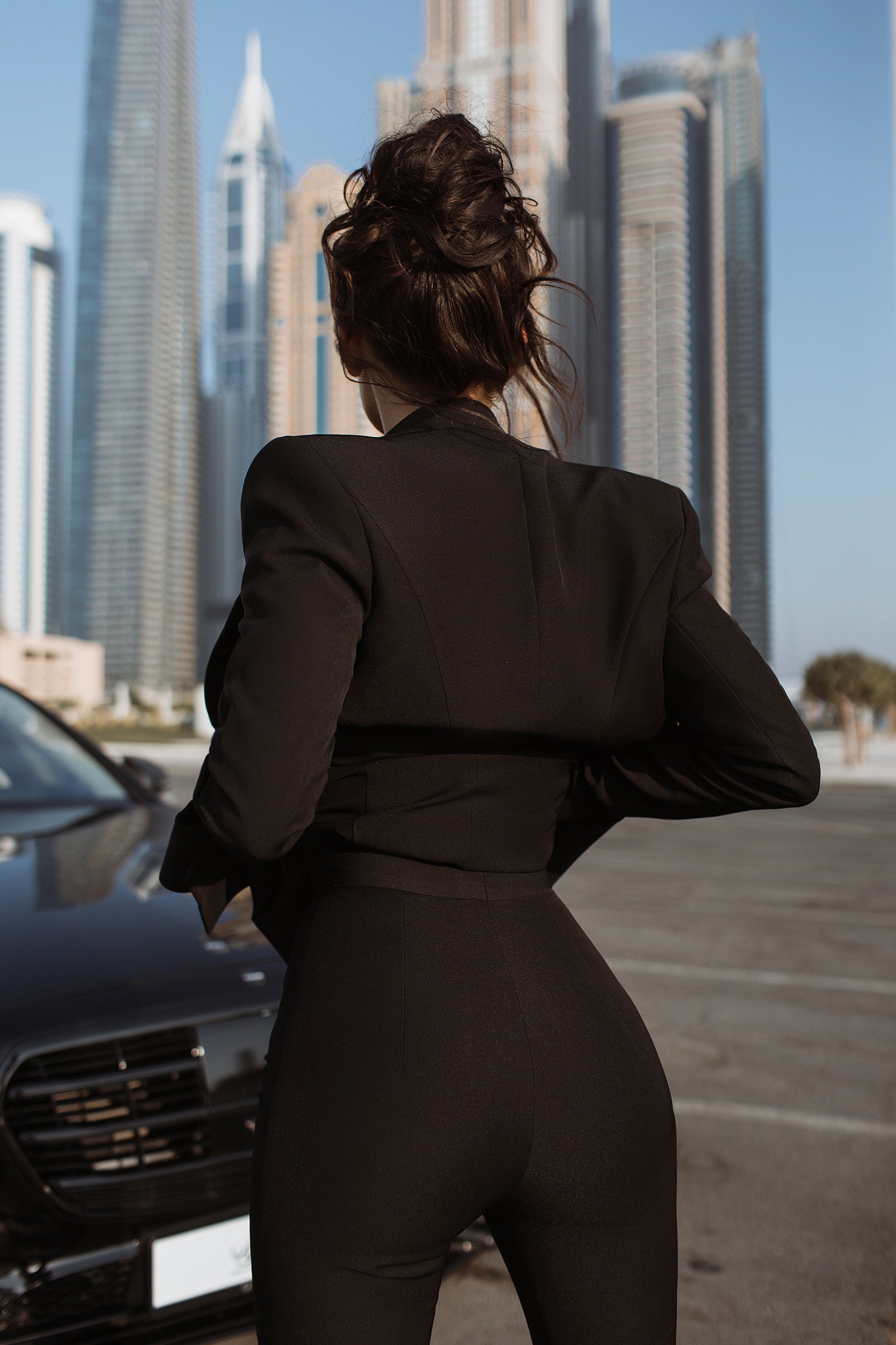 Formal Pantsuit with Elongated Jacket