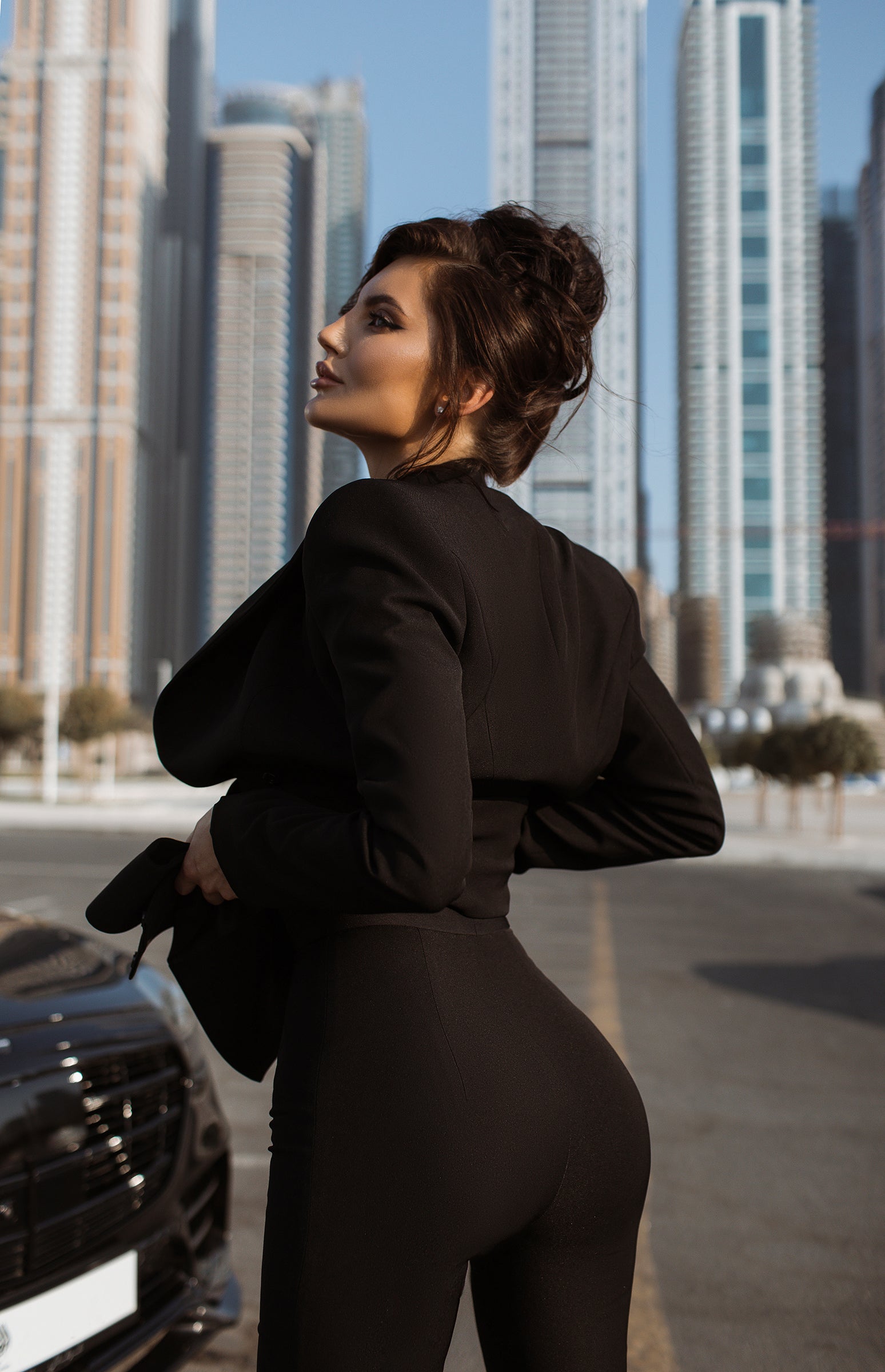 Formal Pantsuit with Elongated Jacket